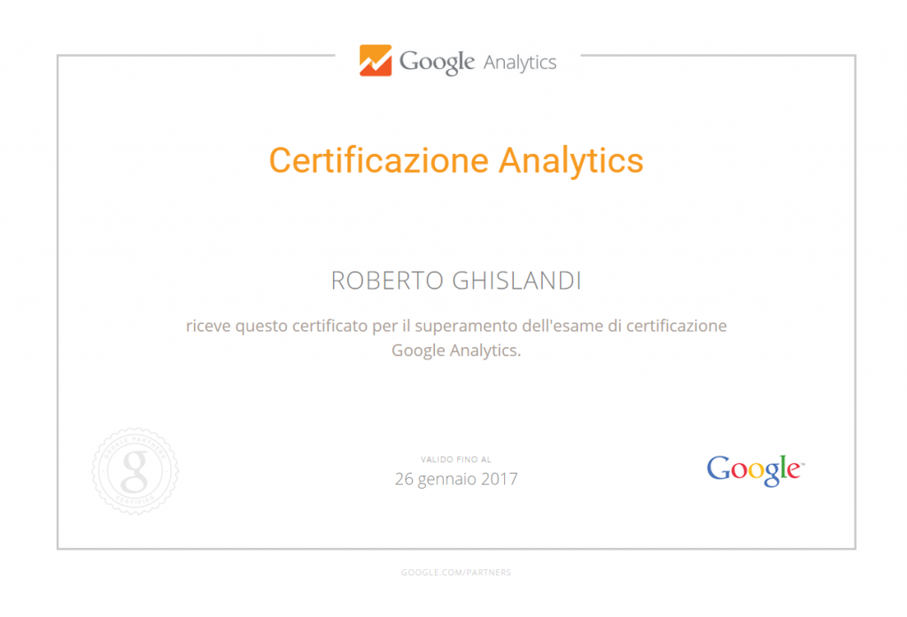 Certificazione Google Analytics