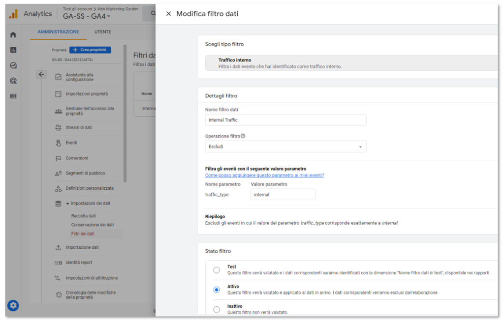 GA4 Setup - Esclusione del traffico interno