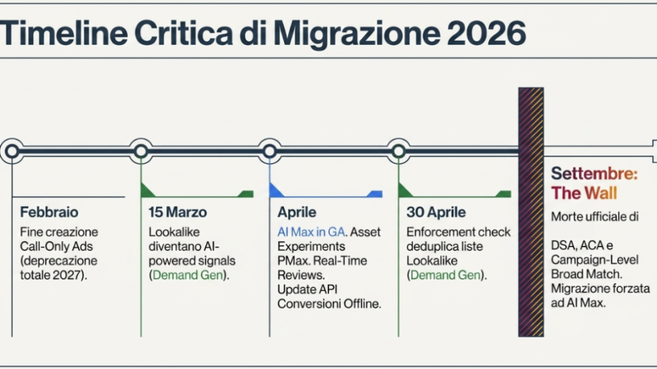 Timeline aggiornamento Google Ads 2026