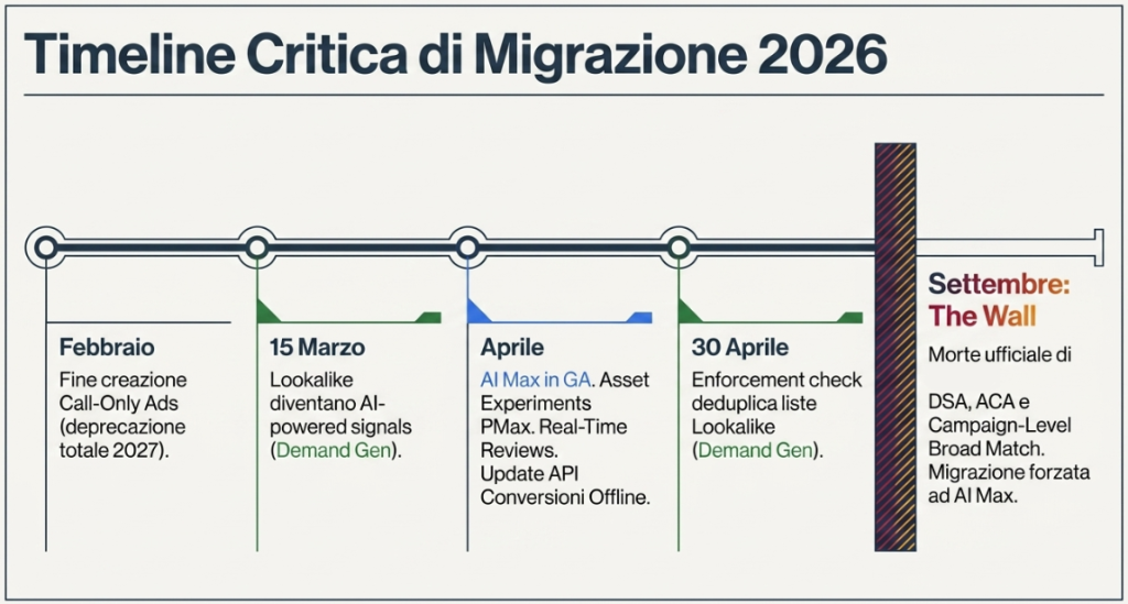 Timeline aggiornamento Google Ads 2026